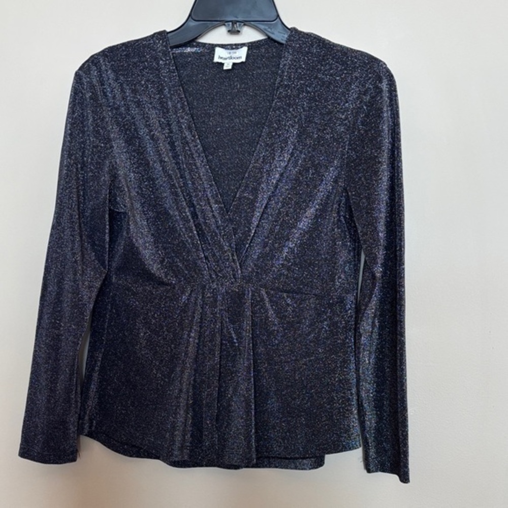 Heartloom metallic black and silver long sleeve V neck shirt M